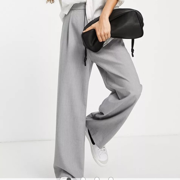 ASOS Stradivarius Petite wide leg relaxed dad pants in gray - Picture 3 of 3